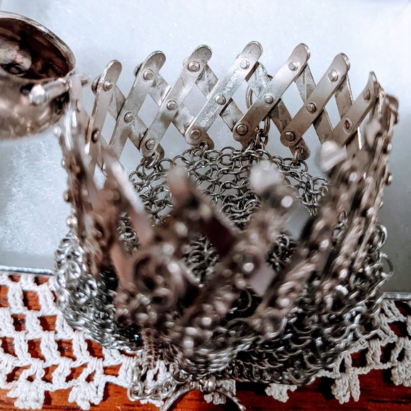 Antique 1920s Sterling Silver Chainmail Gate Top Chatelaine Coin Purse - Picture 4 of 7